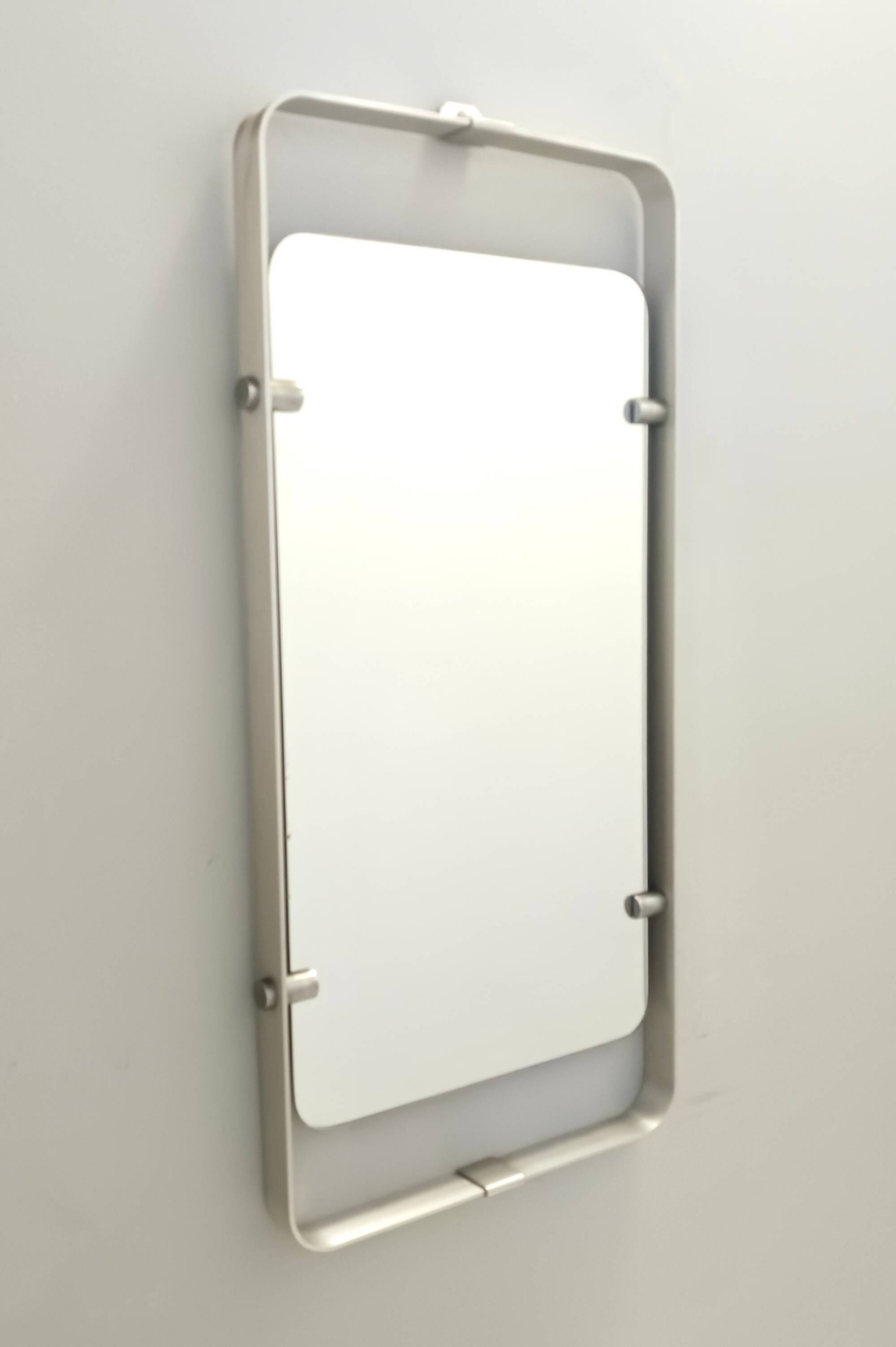 Rectangular Wall Mirror with Silver Glazed Metal Frame, Italy 1970s