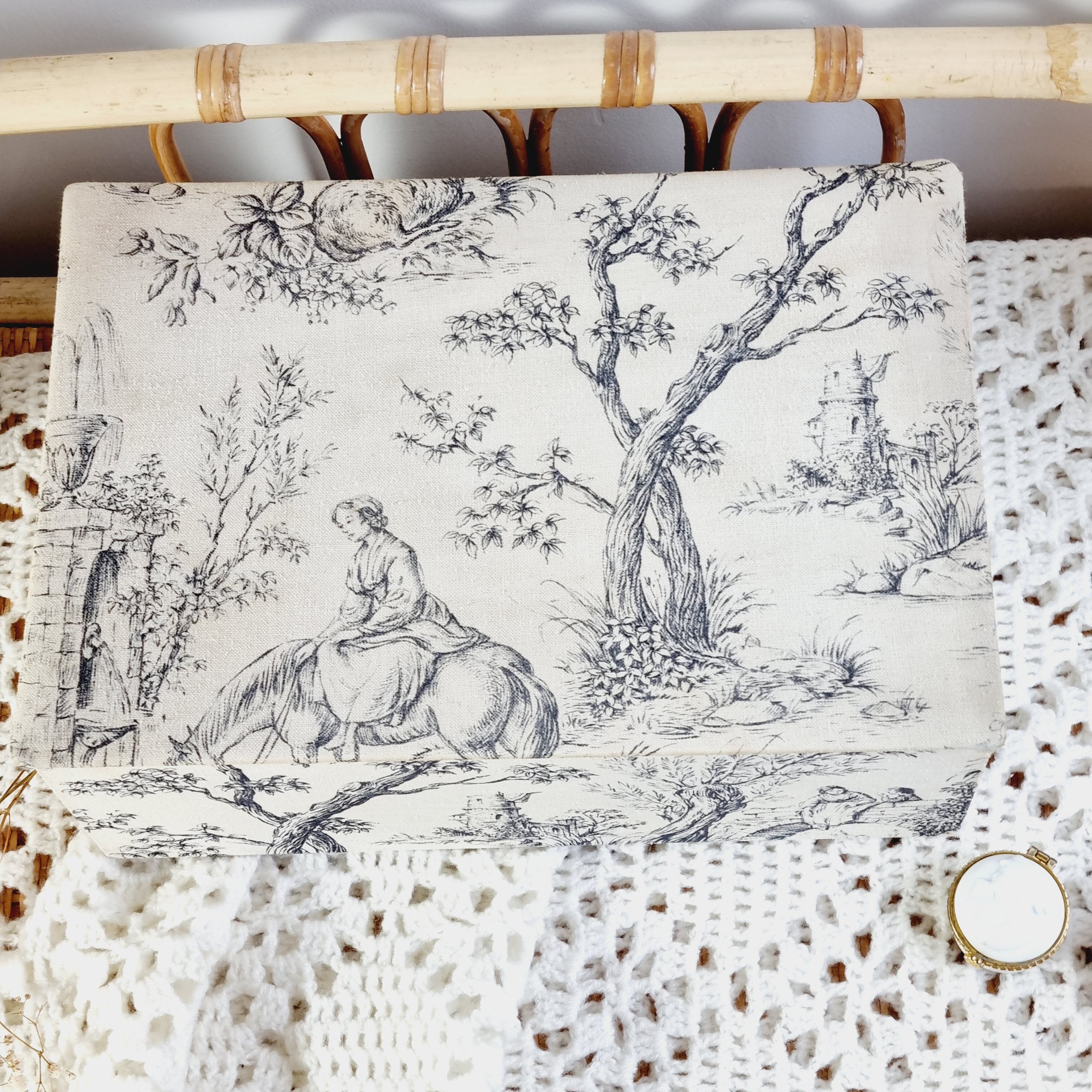 Large antique box made of toile de jouy