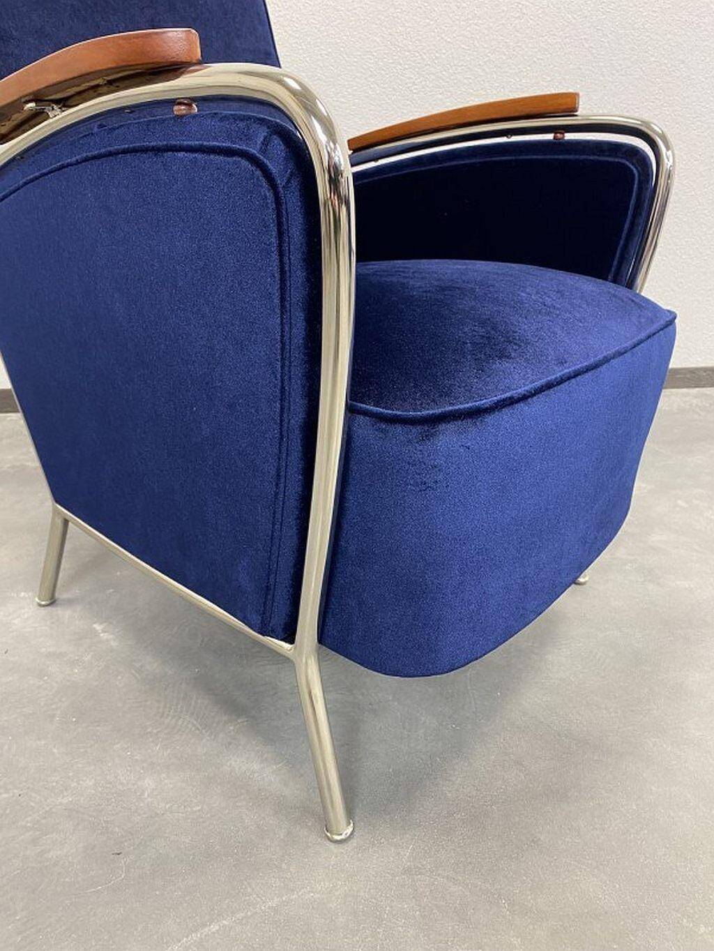 Elegant blue chrome armchairs by Jozsef Peresztegi