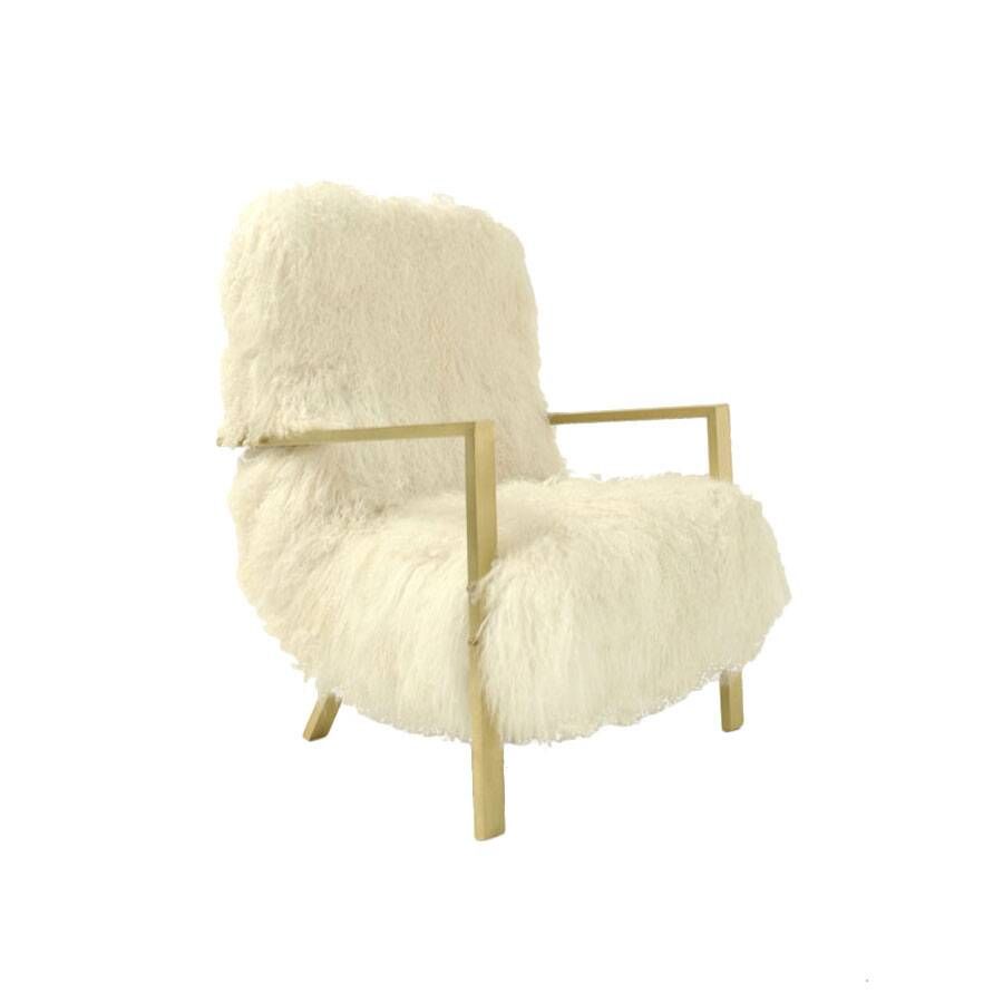 Pair of L.A. Studio Contemporary Modern White Mongolian Goat Italian Armch