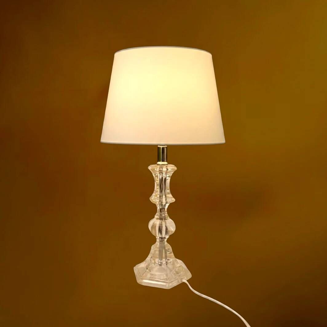 Vintage lamp base in faceted lucite/plexiglass and chrome metal - Hollywood Regency style 1970s