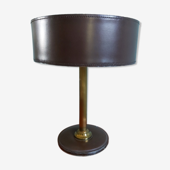 Brown leather desk lamp and brass foot, 70s