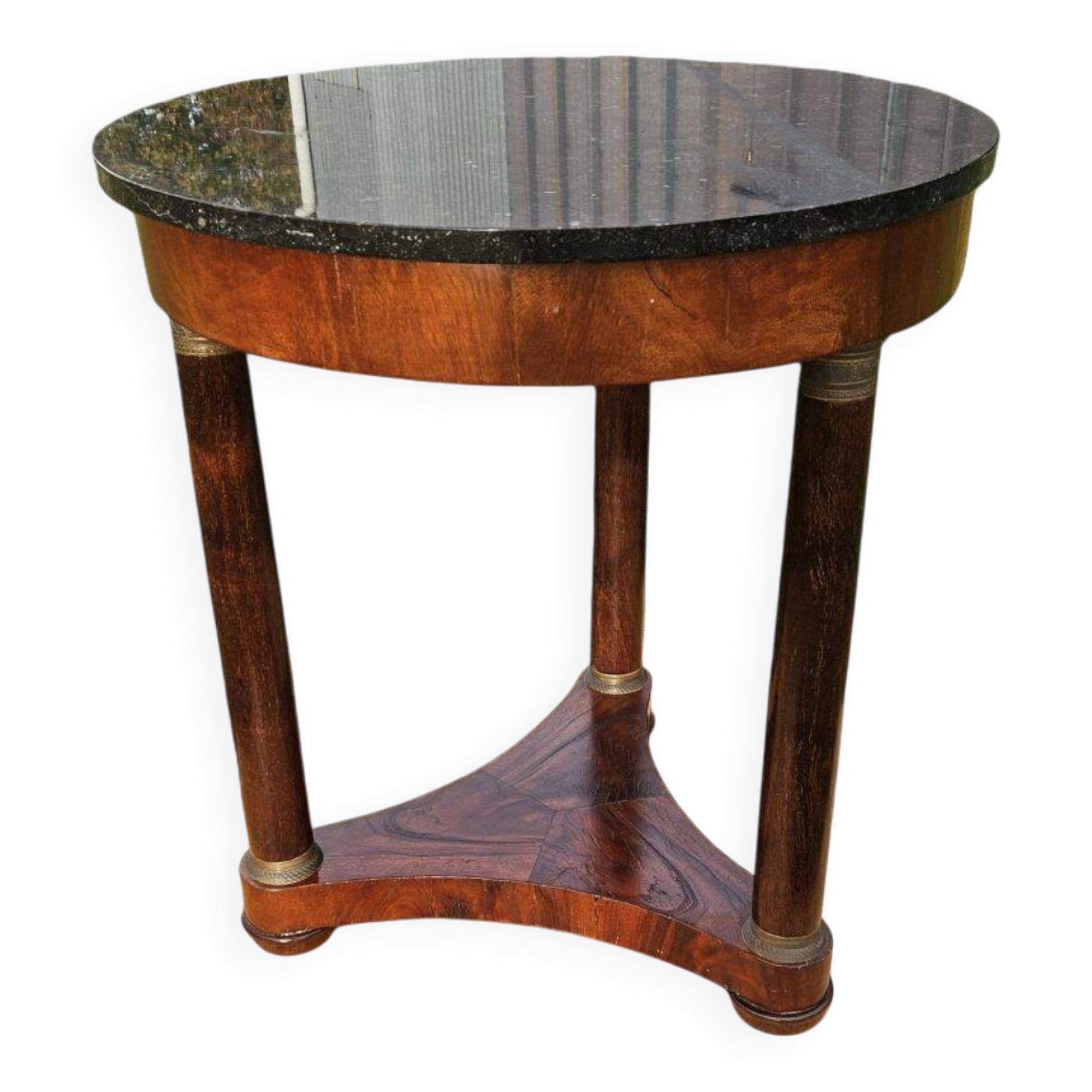 Small Empire Style Pedestal Table in Mahogany and Black Veined Marble, 19th Century
