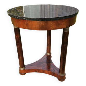 Petit Guéridon Style Empire En Acajou Et Marbre Noir Veiné XIXeme