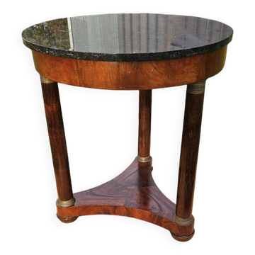 Small Empire Style Pedestal Table in Mahogany and Black Veined Marble, 19th Century