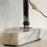 Vintage art deco lamp for Fare in chrome and white and grey veined marble France circa 1930