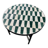 Table basse ronde en zellige vert et blanc – fabrication artisanale marocai