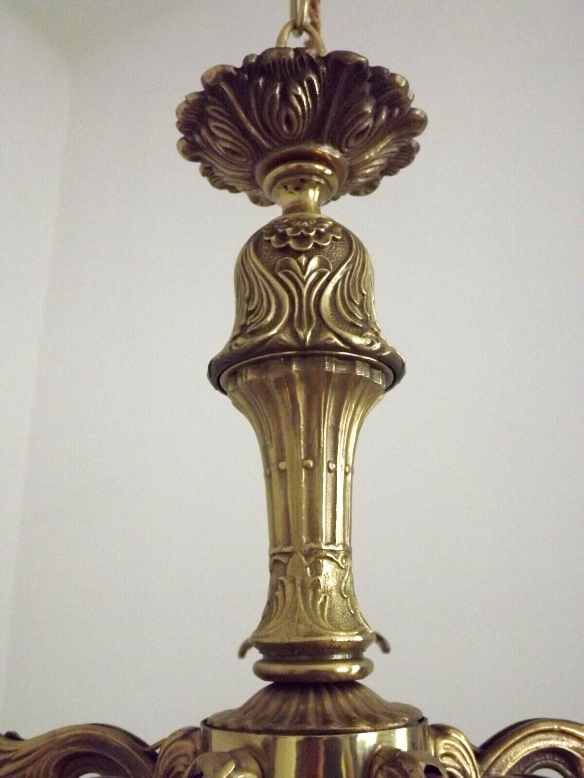 Vintage french bronze 5 light chandelier with leaf detail 3936