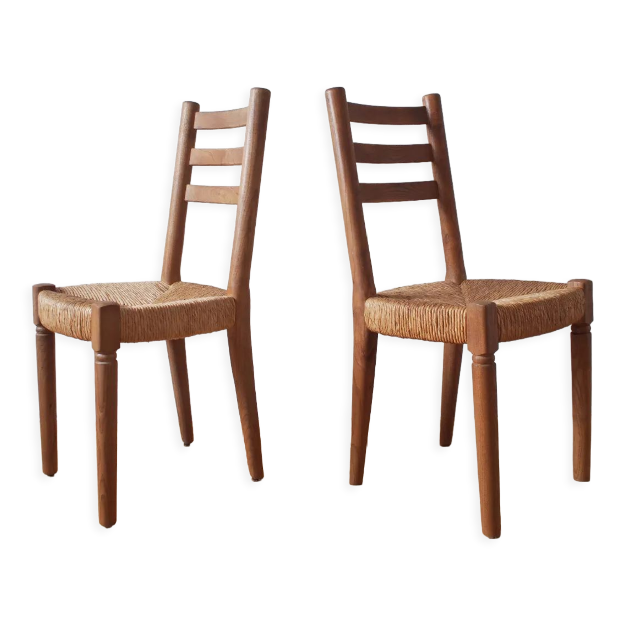 Pair of straw wood chairs