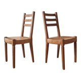 Pair of straw wood chairs
