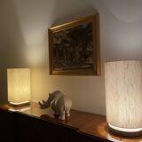 Set of 2 Hollywood regency Travertine table lamp base, Italy 1970s