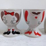 Egg cup, salt and pepper shaker duo