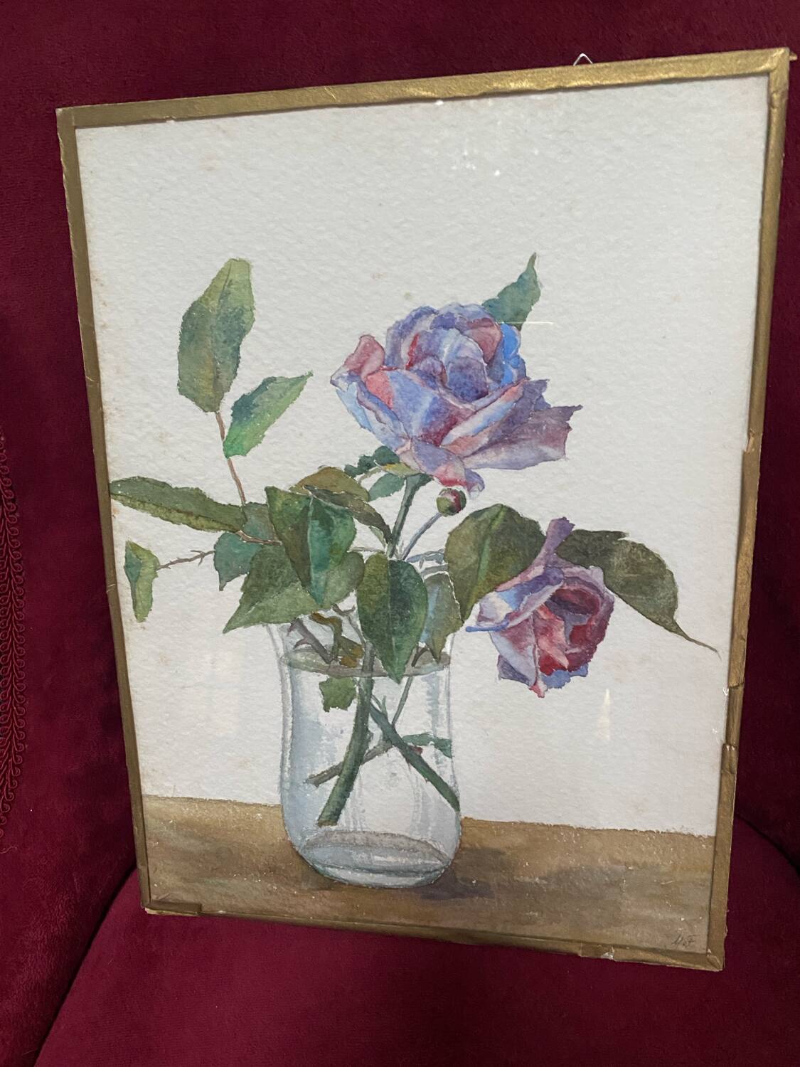 Large vintage watercolor "bouquet of roses"