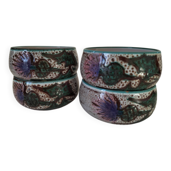 Ensemble de 4 coupelles décor main chardon - années 1970