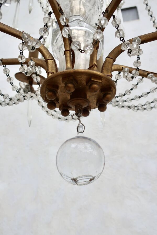 Lustre 8 Lumières en Bronze et Pampilles Cristal