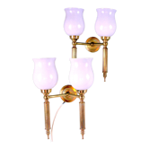 Paire d'appliques neo-classique avec opaline tulipe originale, maison jansen france mid-century