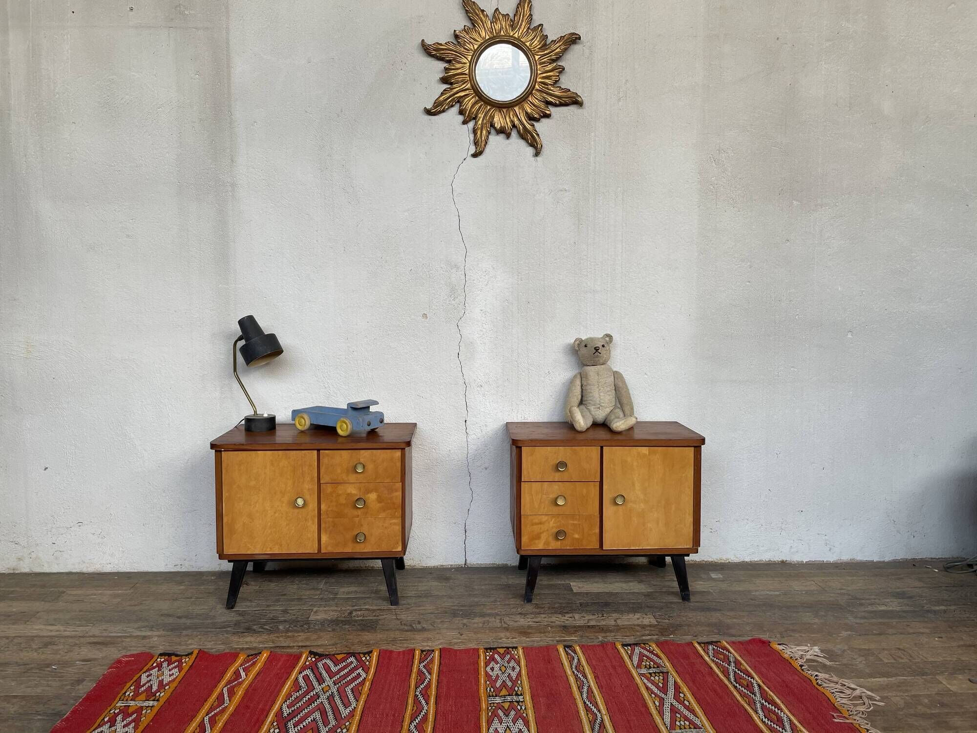 Pair of night table feet compass bedside end of vintage sofa old 1950 1960 retro
