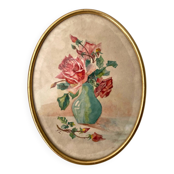 Aquarelle Originale de Roses - 1950