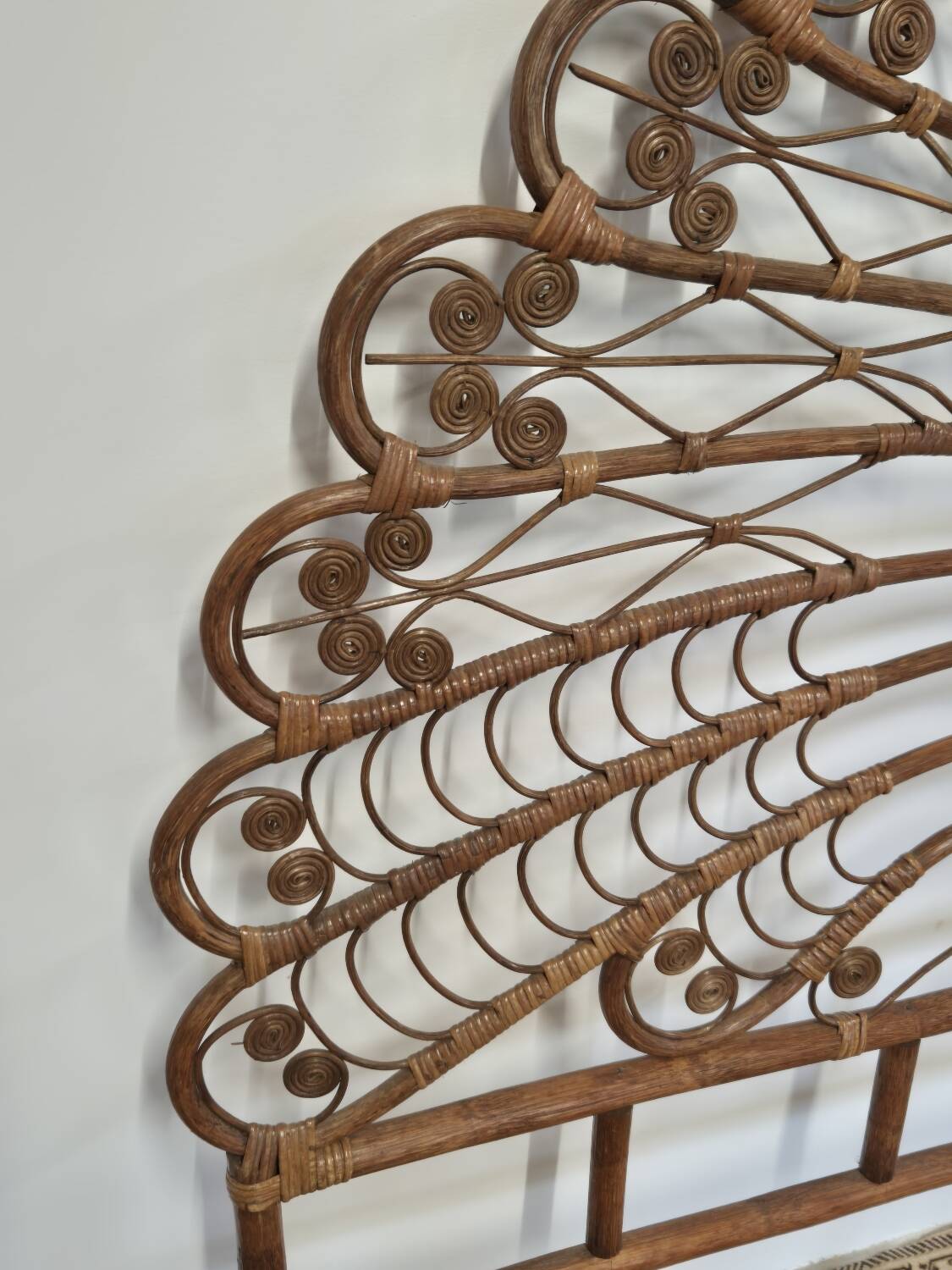 Peacock headboard in rattan Bamboo vintage 1970s
