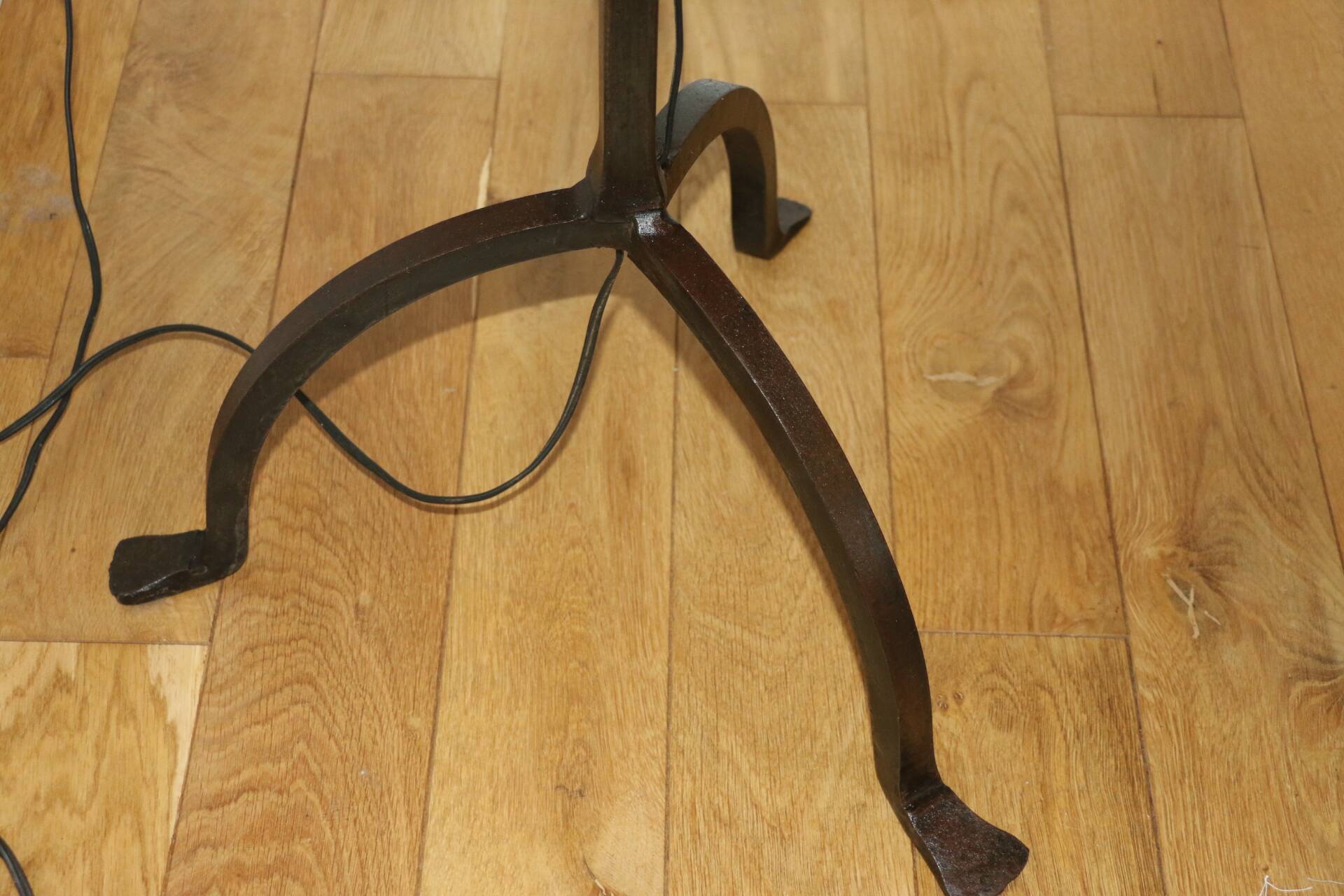 Brutalist cast iron tripod floor lamp