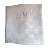 Damask tablecloth monogrammed GM, 1m55 x 2m90