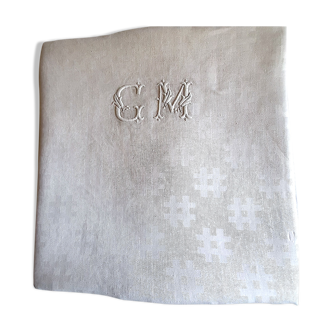 Nappe damassée monogrammée GM , 1m55 x 2m90