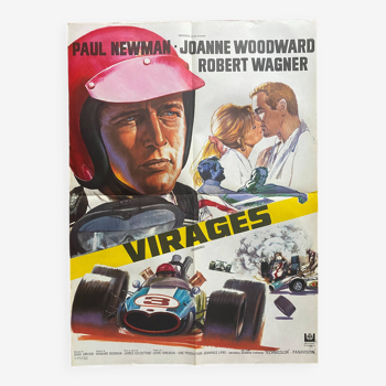 Affiche cinéma originale "Virages" Paul Newman, Formule 1 60x80cm 1969