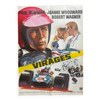 Affiche cinéma originale "Virages" Paul Newman, Formule 1 60x80cm 1969