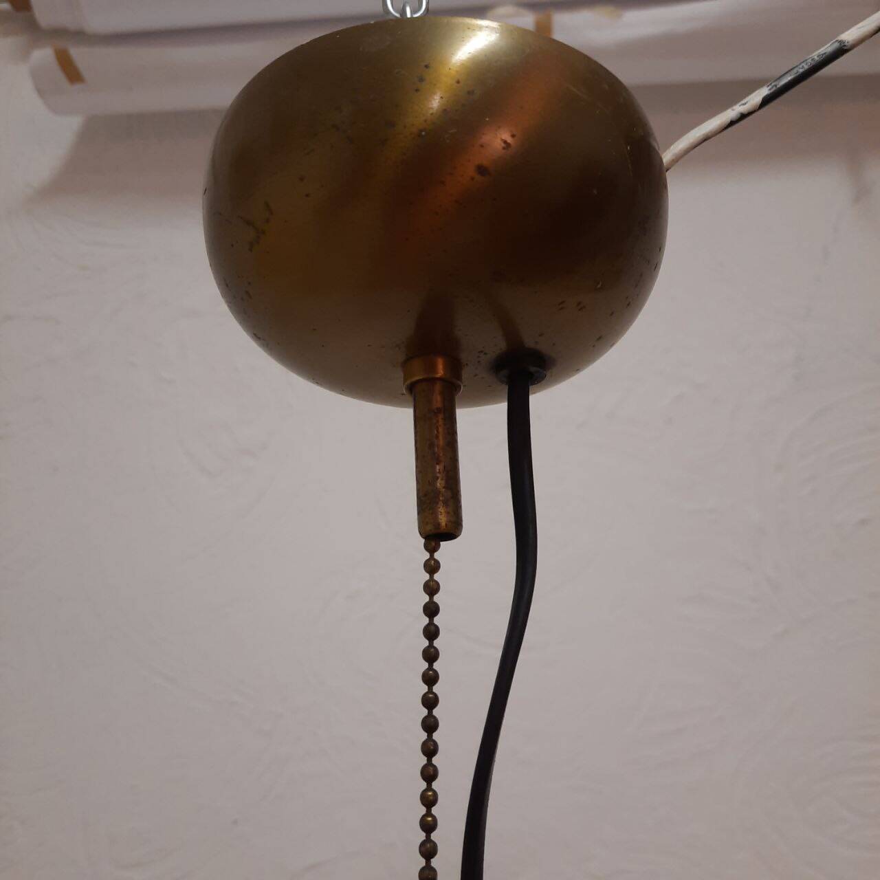 Pair of Lamperti vintage chandeliers in fiberglass and brass