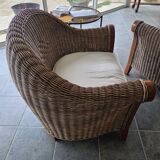 2 contemporary rattan armchairs