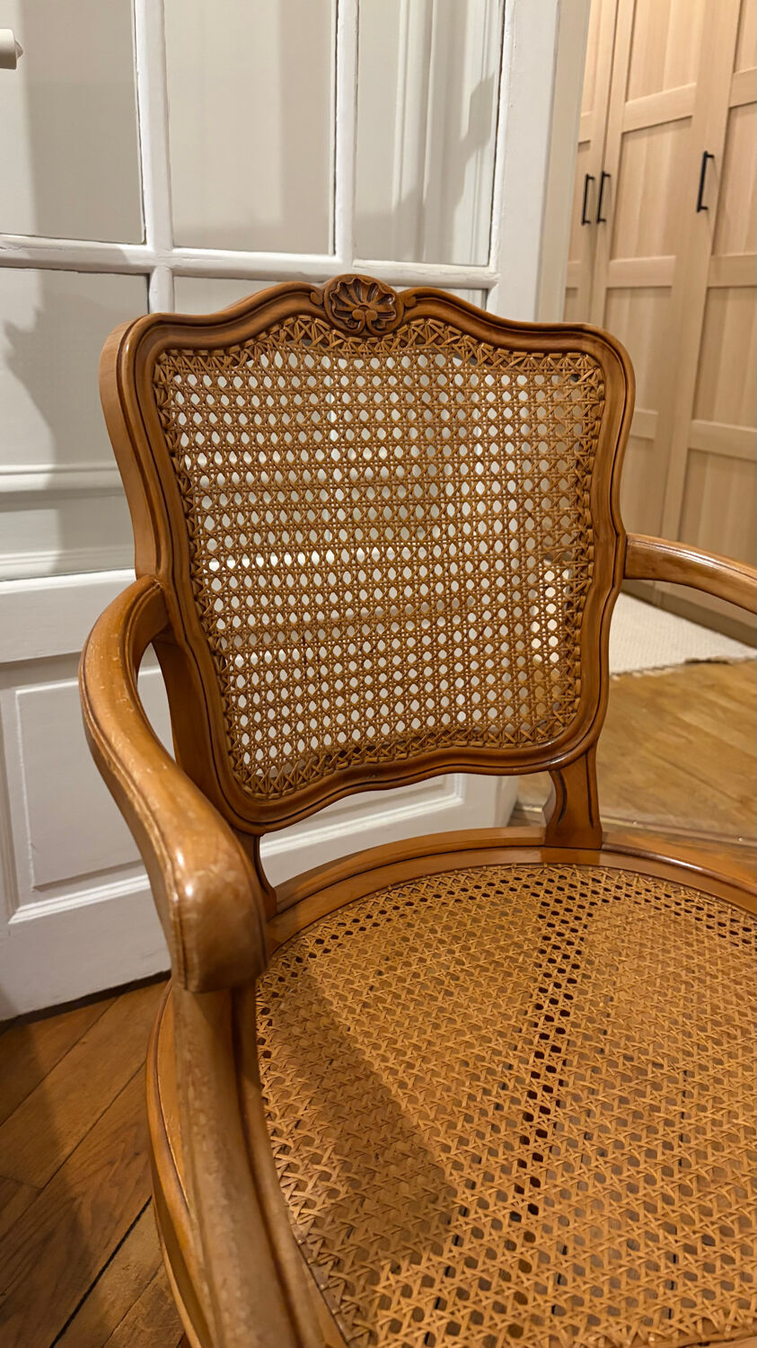 Caned cabriolet armchair – Classic chic style