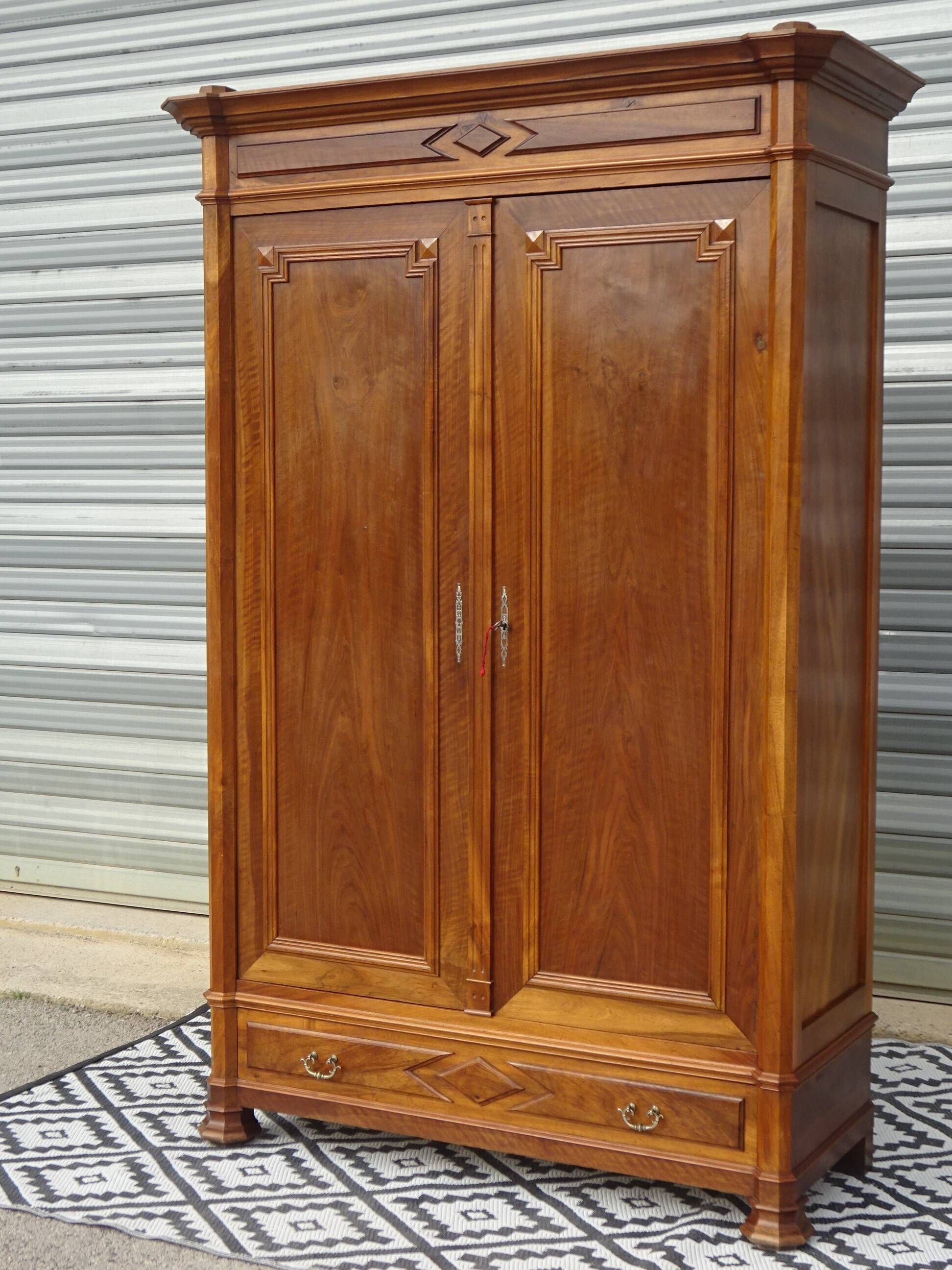 Large antique wardrobe in solid walnut