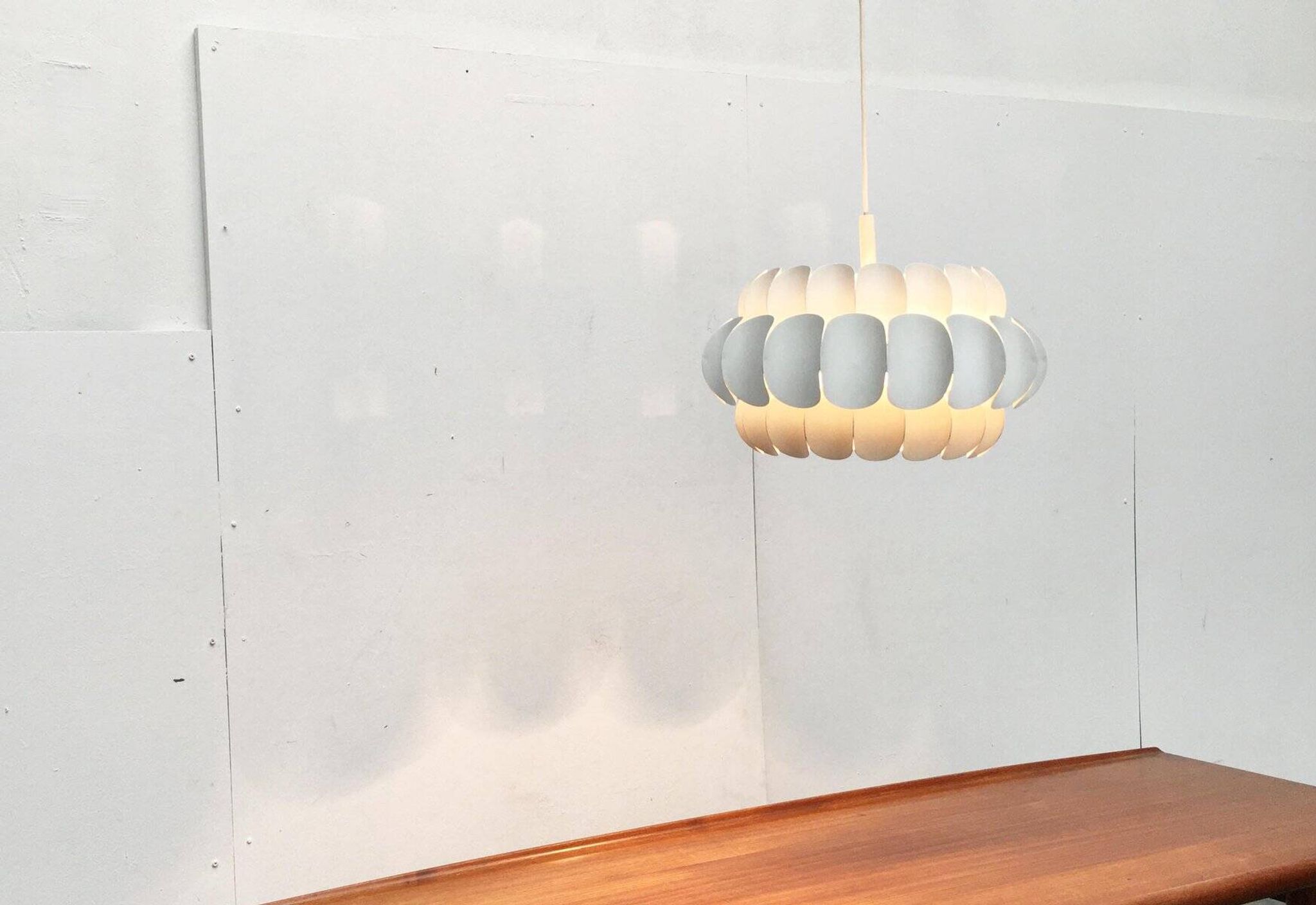 Mid-century white metal Swiss suspension by H. Zender for Temde.