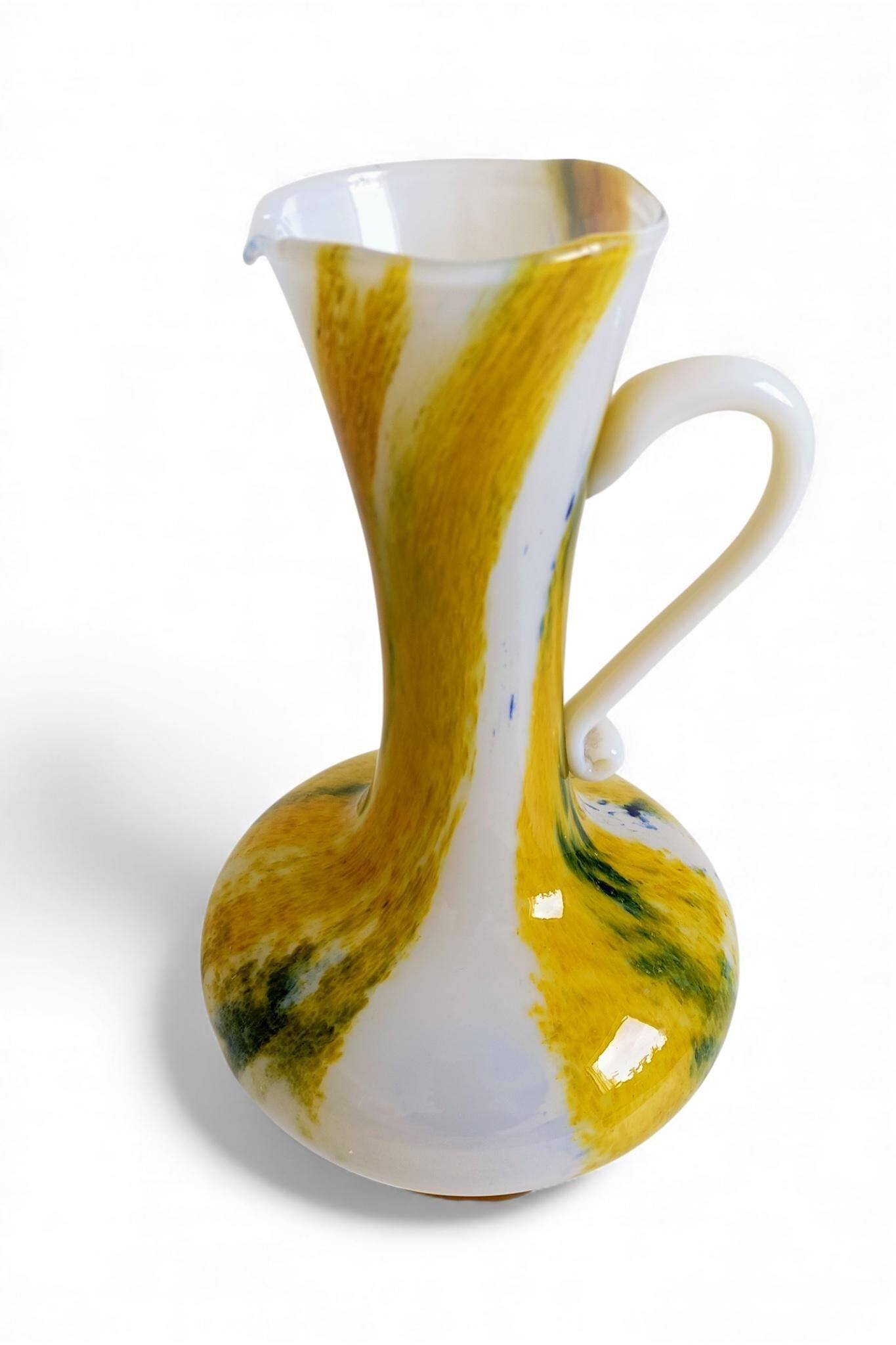 Cristallerie de Clichy White Opaline Pitcher Vase, Handmade in France