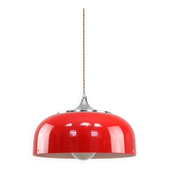 Grande suspension rouge Space Age de Guzzini, années 1960