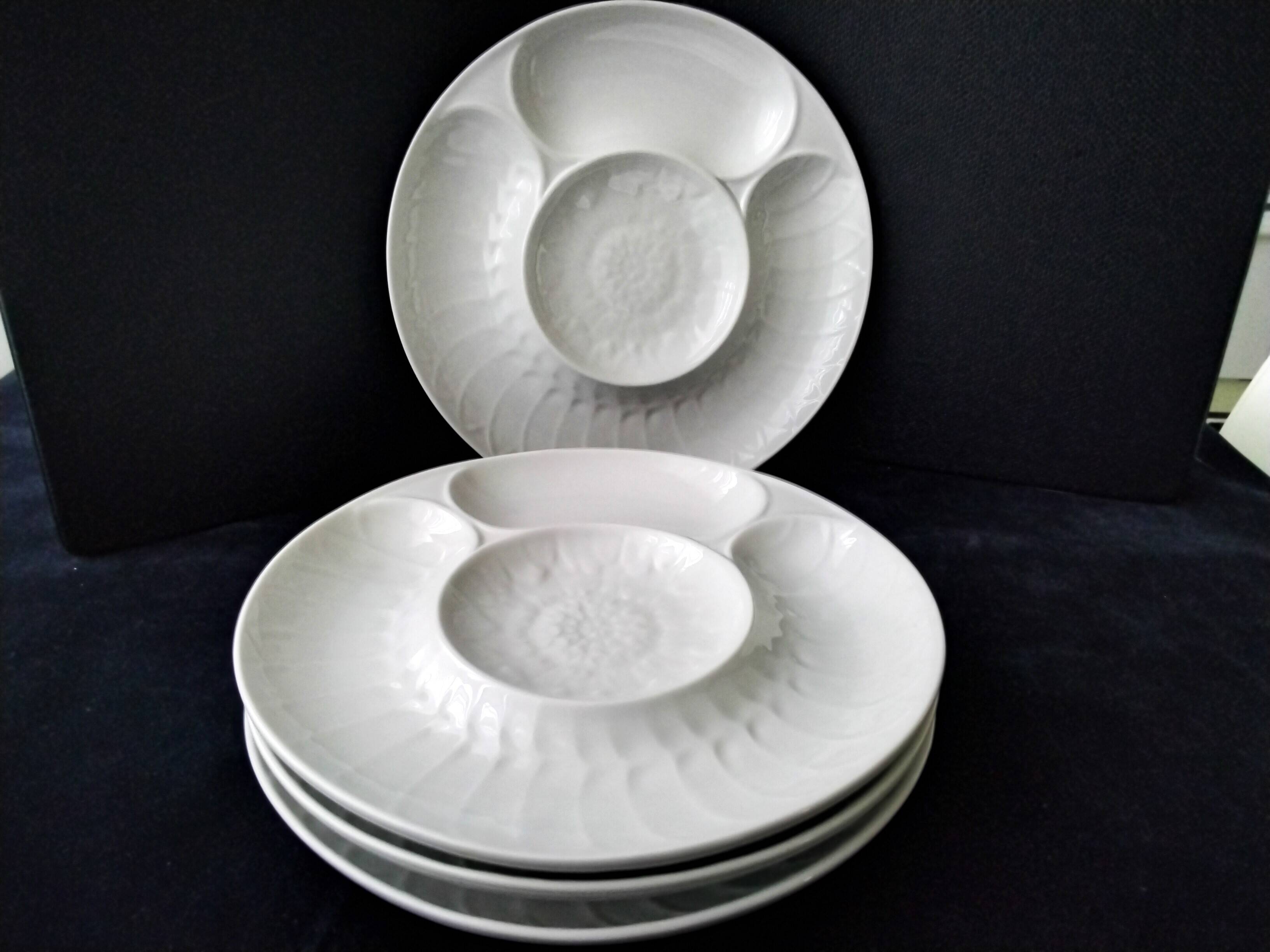 4 L’Hirondelle porcelain artichoke plates from Mehun sur Yèvre
