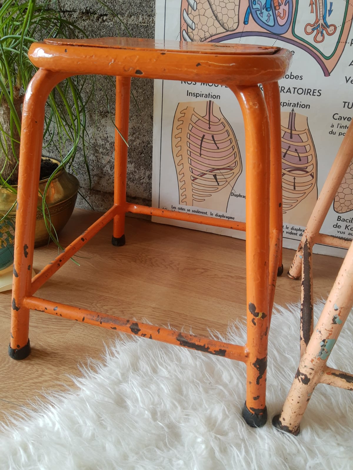 Pair of low metal stools industrial workshop - vintage