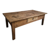 Table basse ancienne en merisier, table de ferme rustique avec tiroir, vers 1750–1800