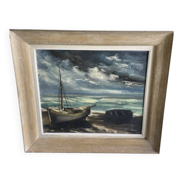 Oil on canvas by Maurice Vlaminck, marine theme.