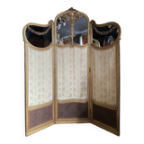 Paravent à 3 feuilles de la fin du xixe en bois doré et sculpté de style louis xvi
