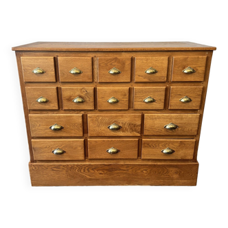 Counter with 16 drawers in solid oak