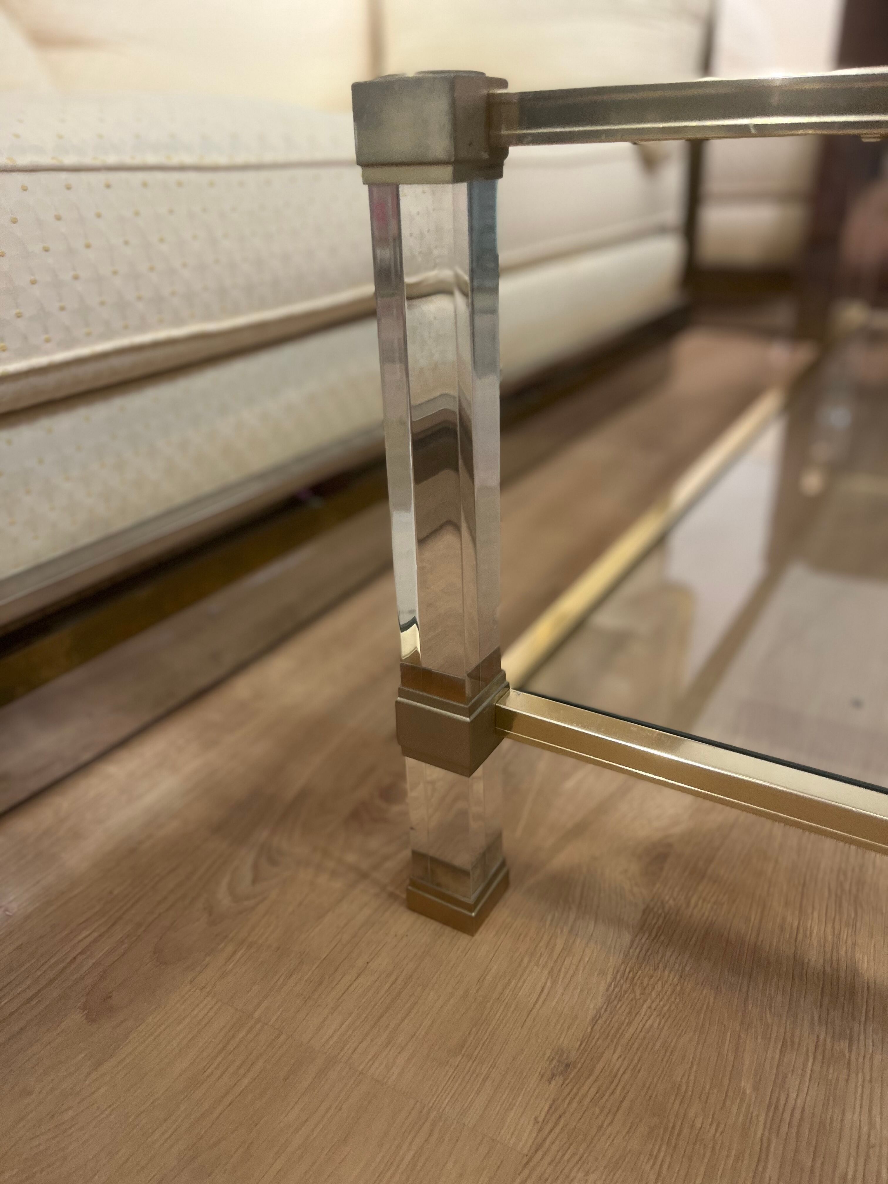 Pierre Vandel coffee table in lucite and gilded metal