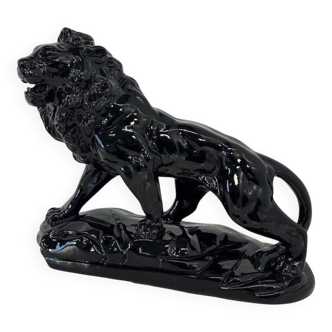 Polished Black Terracotta Lion Art Deco Italian, 1930s