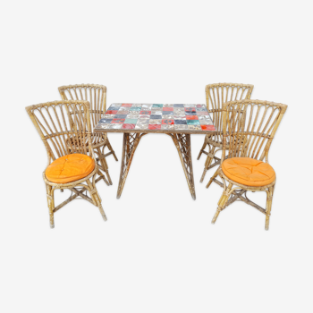 Dining table and 4 rattan chairs 50 years