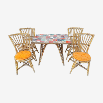 Table à manger et ses 4 chaises rotin années 50