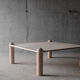 Square bass table in travertine and solid wood - 70s