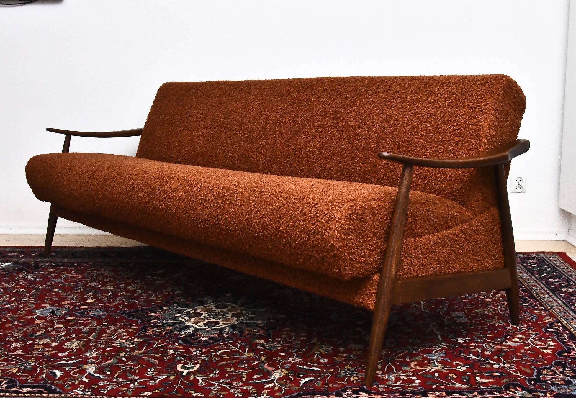Scandinavian-style folding sofa in brown boucle fabric, 1960s
