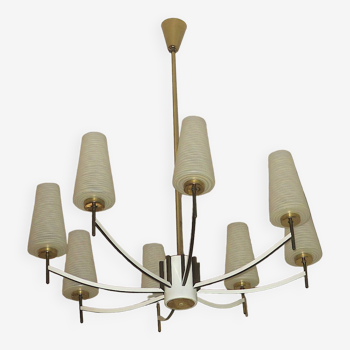 Mid century brass and glass chandelier, Italy 1970