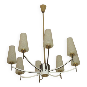 Mid century brass and glass chandelier, Italy 1970