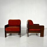 Mid-Century Armchairs, Original Orange Velvet, Italy, 1970s
